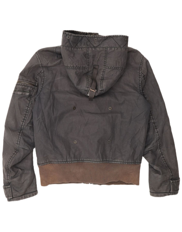 G-Star Mens 3301 Hooded Bomber Jacket UK 40 Large Grey Cotton