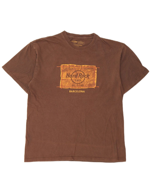Hard Rock Cafe Mens Barcelona Graphic T-Shirt Top Large Brown Cotton