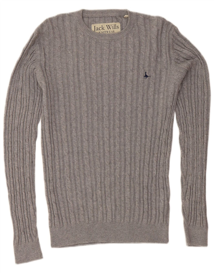 JACK WILLS Mens Crew Neck Jumper Sweater Small Grey Cotton