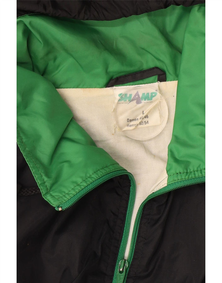 SHAMP Mens Hooded Rain Jacket UK 40 Large Black Colourblock Polyamide