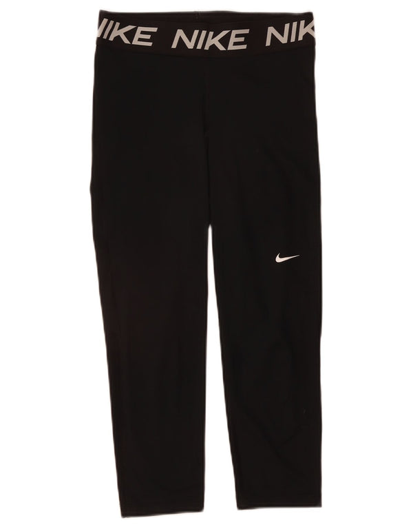 NIKE Womens Graphic Capri Leggings UK 12 Medium Black Polyester