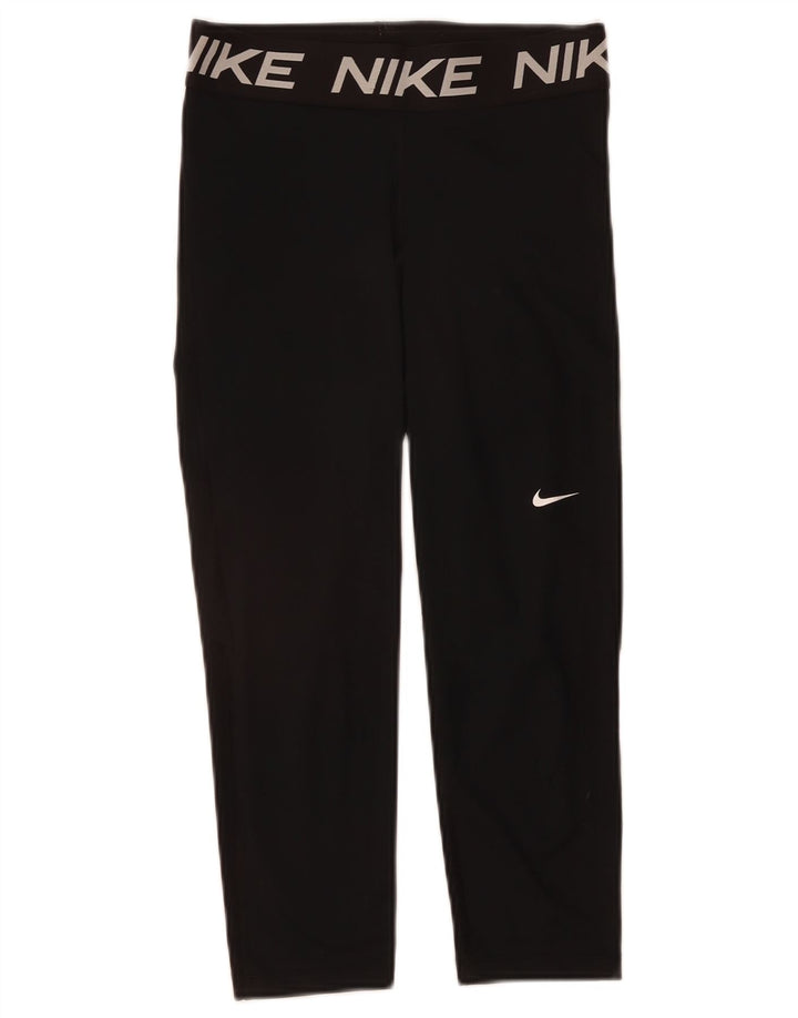 NIKE Womens Graphic Capri Leggings UK 12 Medium Black Polyester