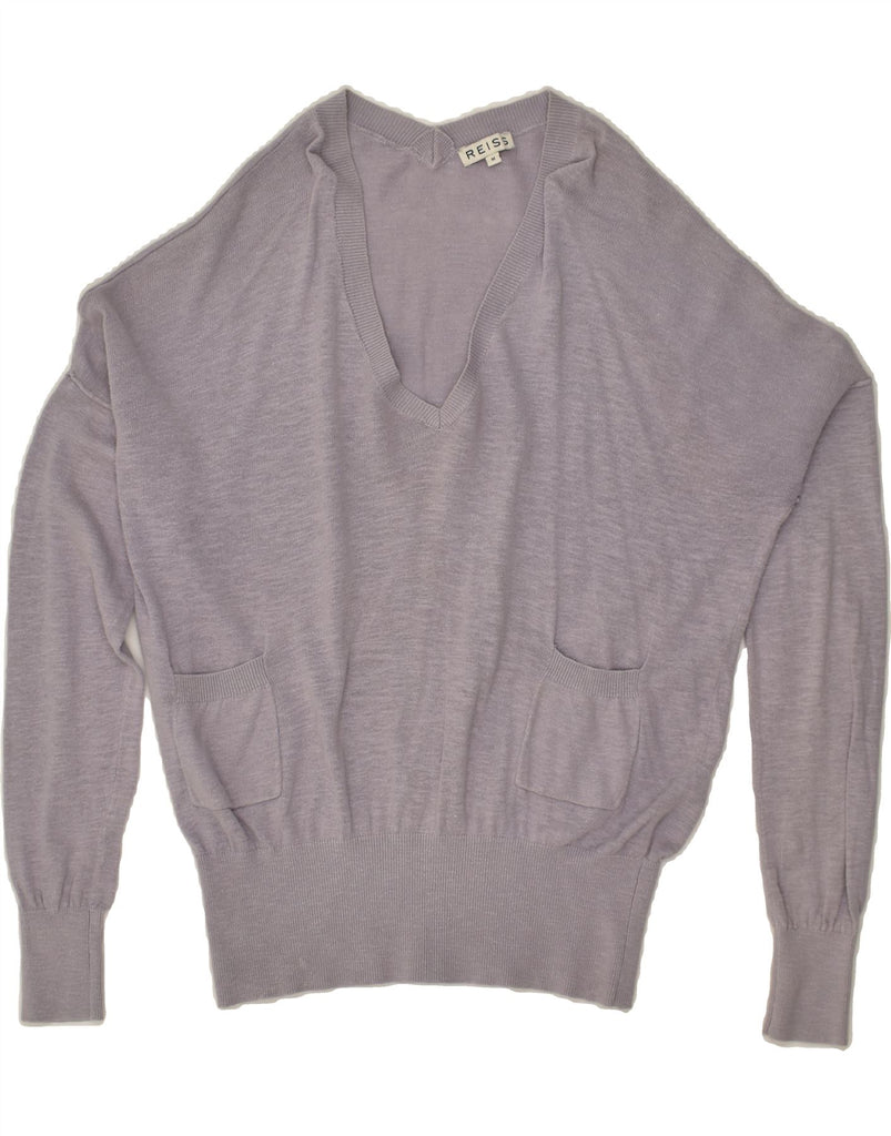 REISS Womens Loose Fit V-Neck Jumper Sweater UK 14 Medium Purple Linen | Vintage Reiss | Thrift | Second-Hand Reiss | Used Clothing | Messina Hembry 