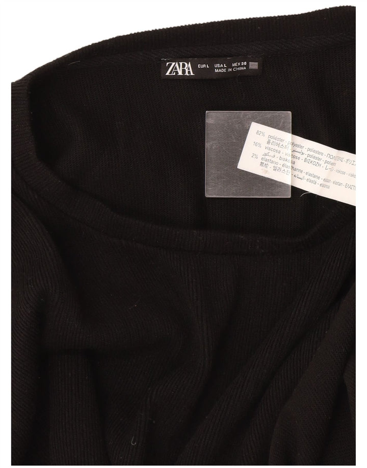 Zara Womens Boat Neck Jumper Sweater UK 16 Large Black Polyester