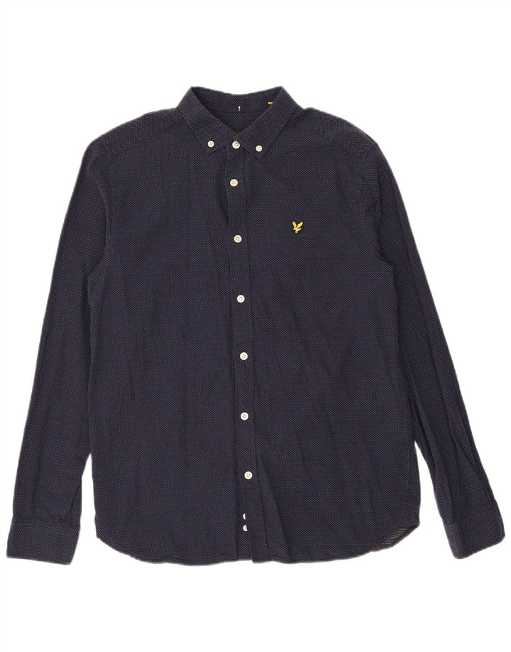 LYLE & SCOTT Mens Shirt Medium Navy Blue Spotted Cotton