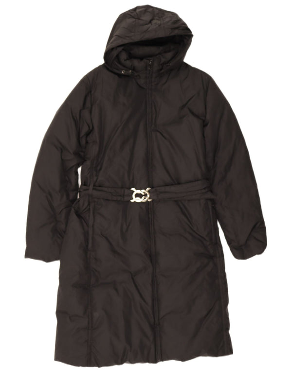 Benetton Womens Hooded Padded Coat UK 16 Large Black Polyamide