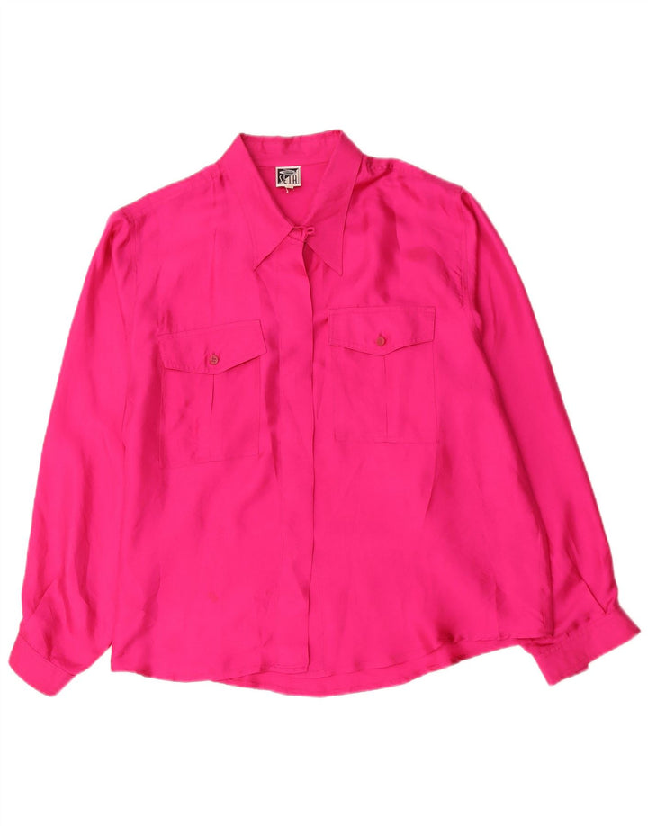 Vintage Womens Oversized Shirt Blouse UK 14 Medium Pink Silk