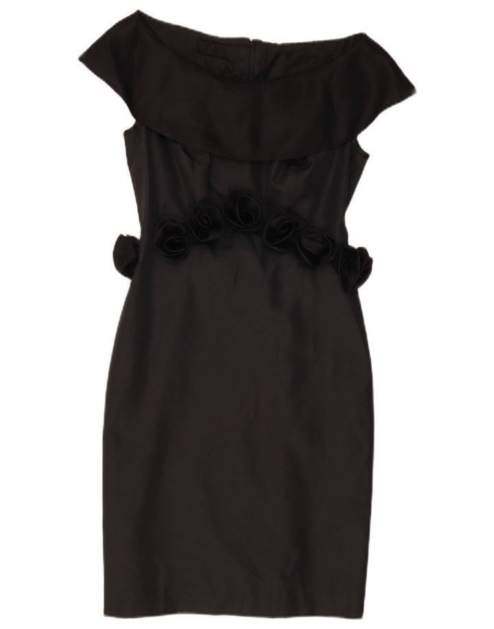 Vintage Womens Off Shoulder Dress UK 8 Small Black Polyester