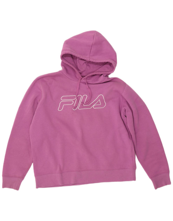 FILA Womens Oversized Graphic Hoodie Jumper UK 16 Large  Purple Cotton