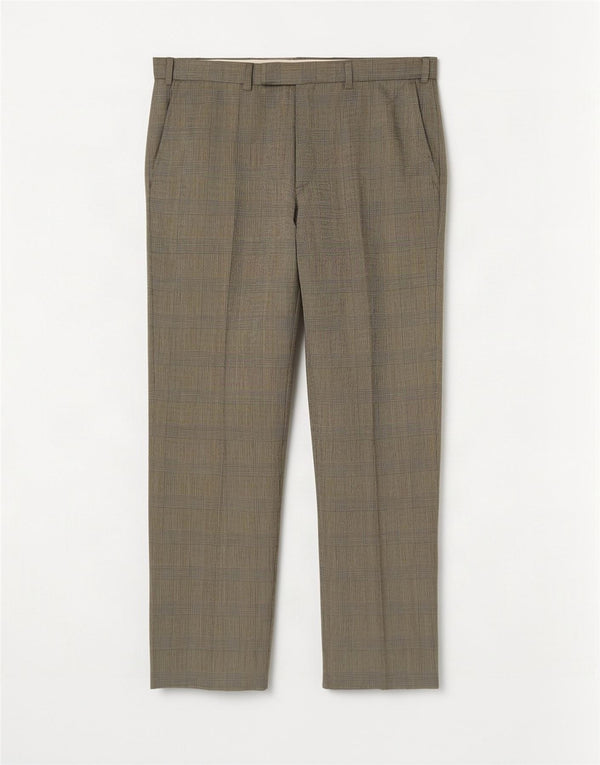 Marks & Spencer Mens Straight Suit Trousers W36 L29 Beige Check Wool