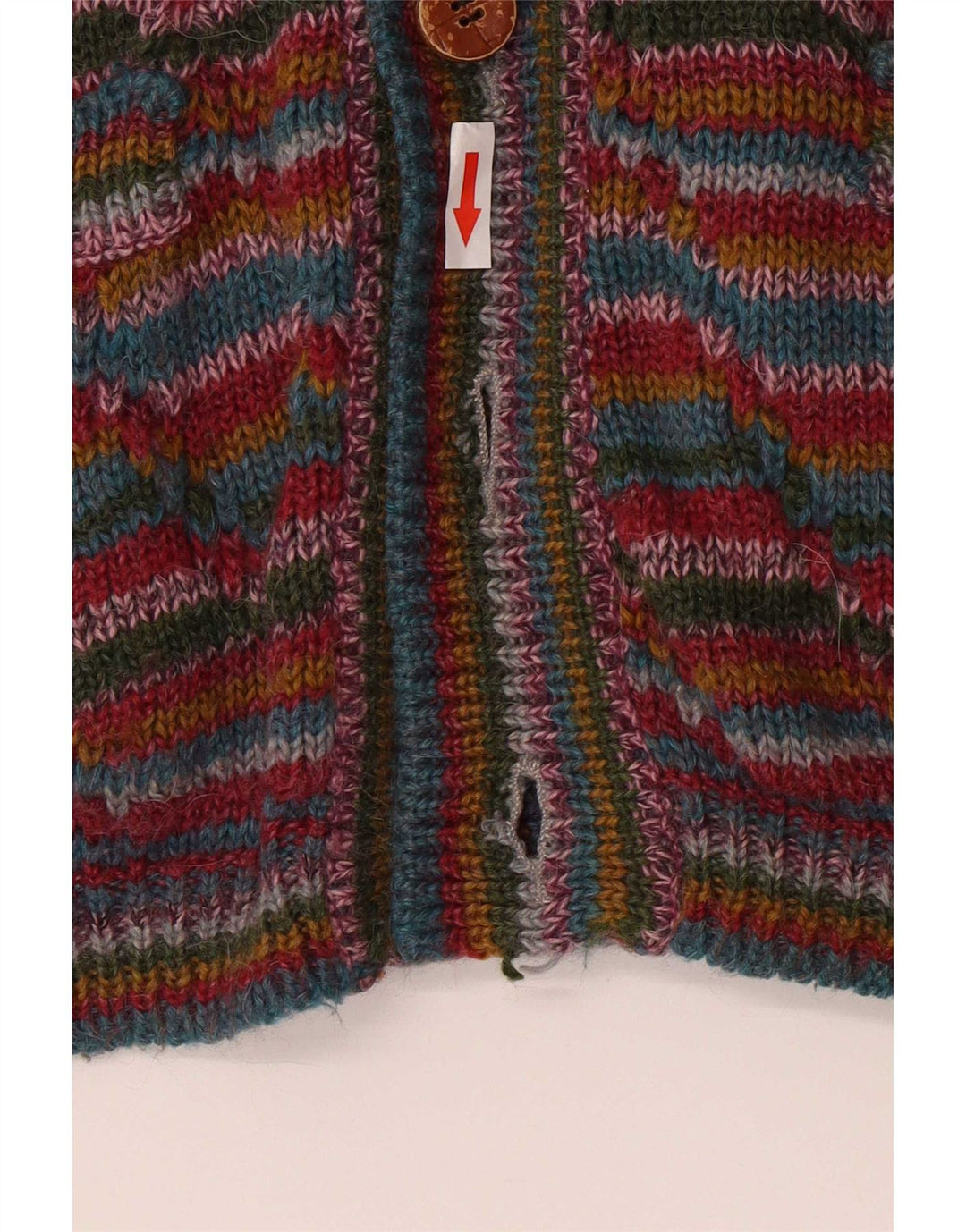 Vintage Mens Cardigan Sweater Large Multicoloured Striped Wool