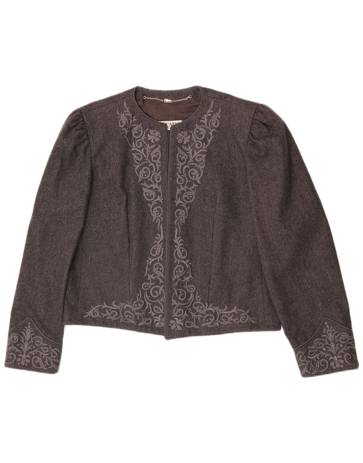 Escada Womens Open Bolero Jacket EU 42 Large Grey Paisley Wool