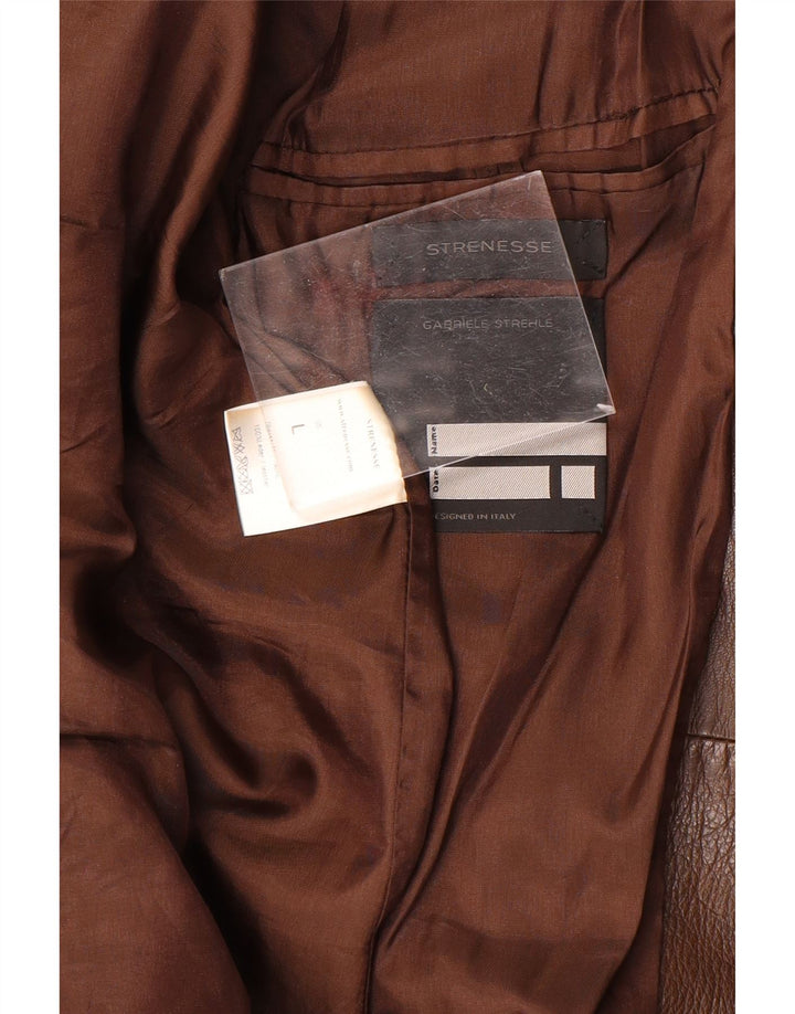 Strenesse Mens 2 Button Leather Blazer Jacket UK 40 Large Brown Leather