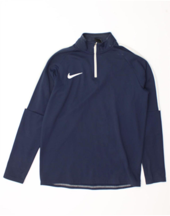 Nike Mens Dri Fit Zip Neck Top Long Sleeve Medium Navy Blue Colourblock