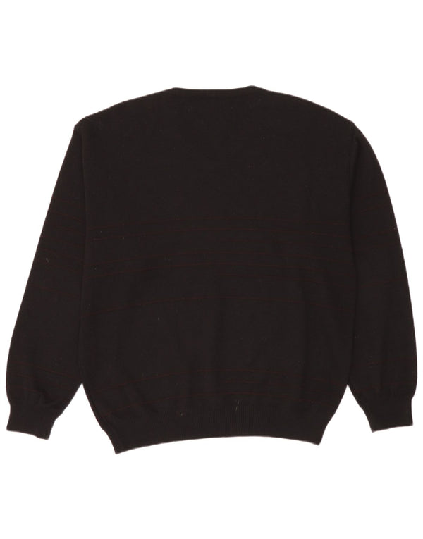 Marks & Spencer Mens V-Neck Jumper Sweater Large Black Striped Wool