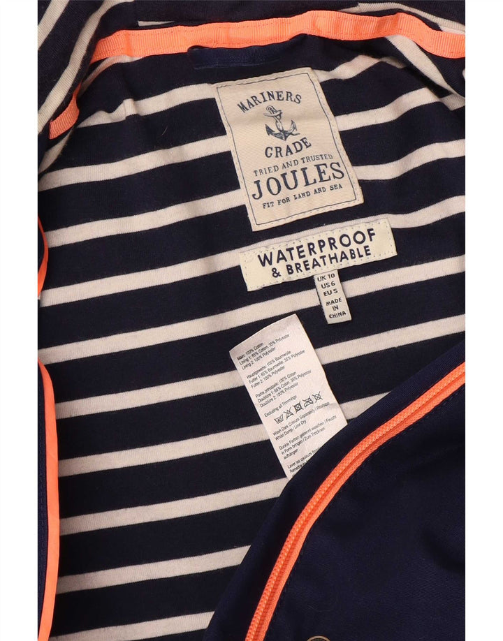 Joules Womens Hooded Rain Jacket UK 10 Small Navy Blue Cotton