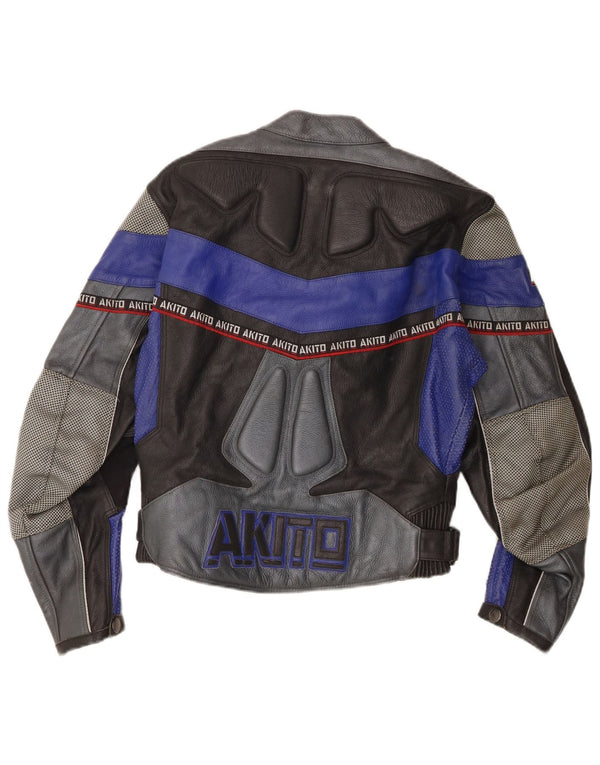 Akito Womens Graphic Leather Racer Jacket UK 12 Medium Black Colourblock