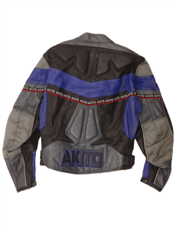 Akito Womens Graphic Leather Racer Jacket UK 12 Medium Black Colourblock