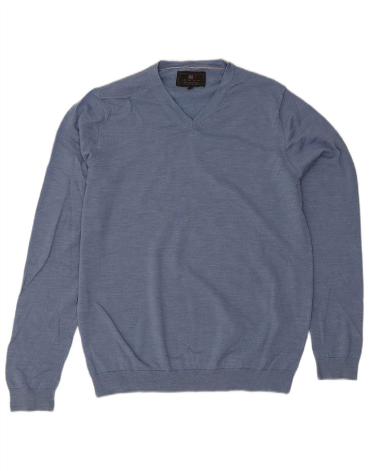 Marks & Spencer Mens V-Neck Jumper Sweater Large Blue Flecked Wool