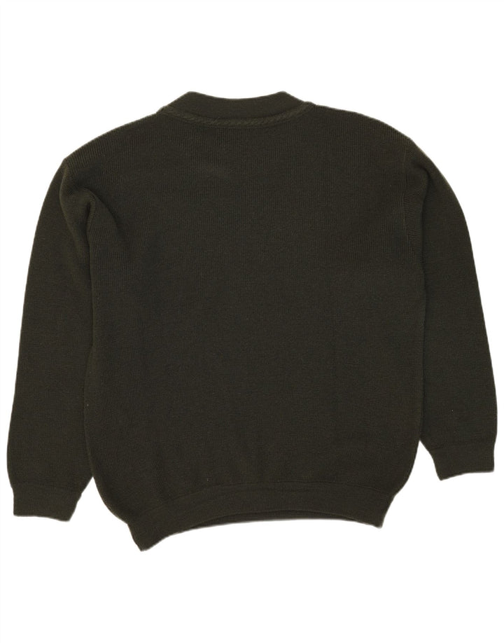 VINTAGE Mens Crew Neck Jumper Sweater Large Khaki Wool