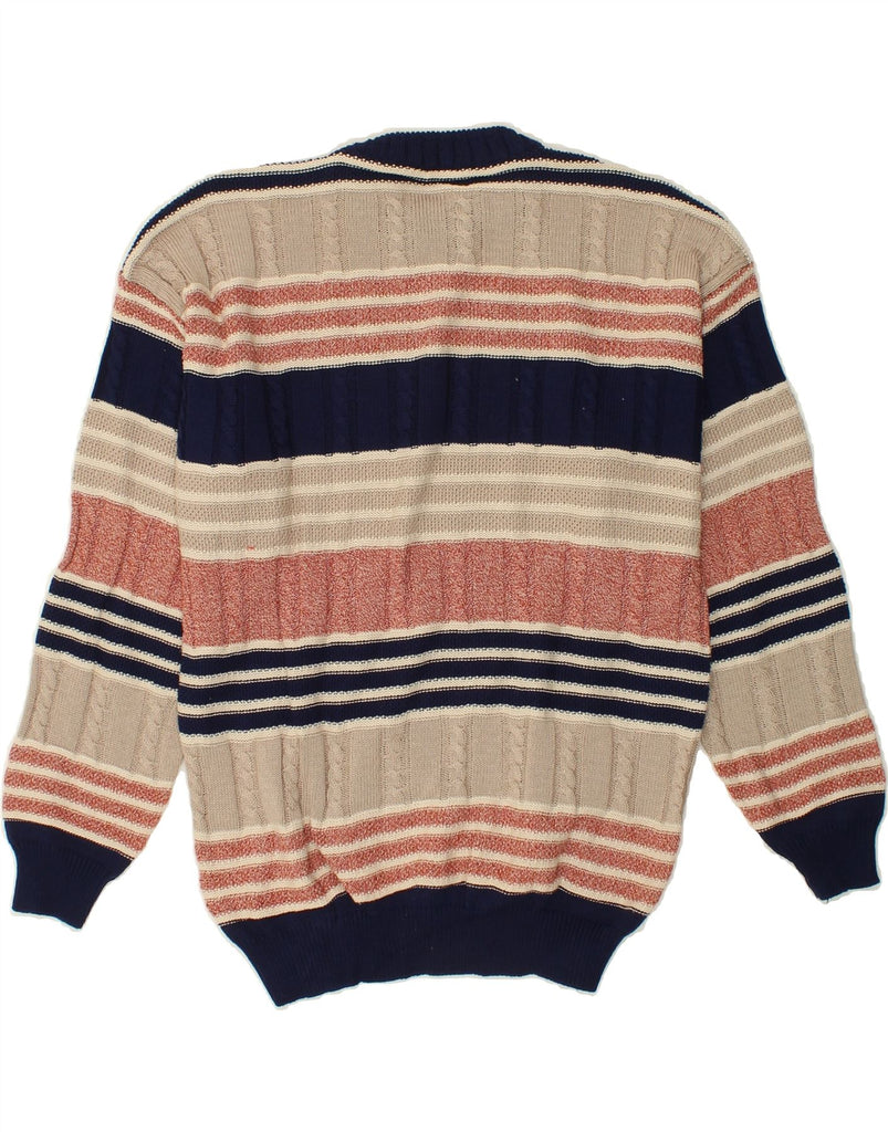 VINTAGE Mens Crew Neck Jumper Sweater Large Beige Striped Vintage Vintage and Second-Hand Vintage from Messina Hembry 