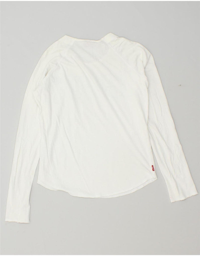 LEVI'S Womens Graphic Top Long Sleeve UK 14 Medium White Cotton Vintage Levi's and Second-Hand Levi's from Messina Hembry 