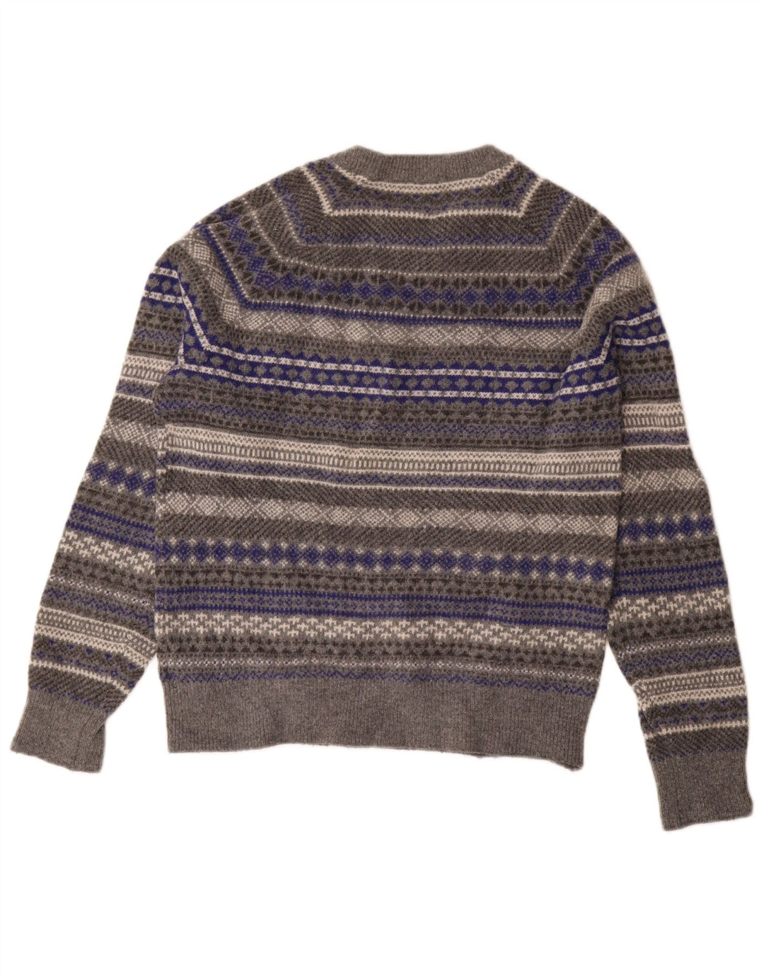 Gap Womens Crew Neck Jumper Sweater UK 14 Medium Grey Fair Isle Wool