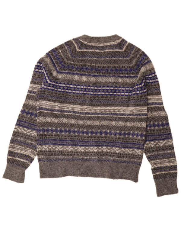 Gap Womens Crew Neck Jumper Sweater UK 14 Medium Grey Fair Isle Wool