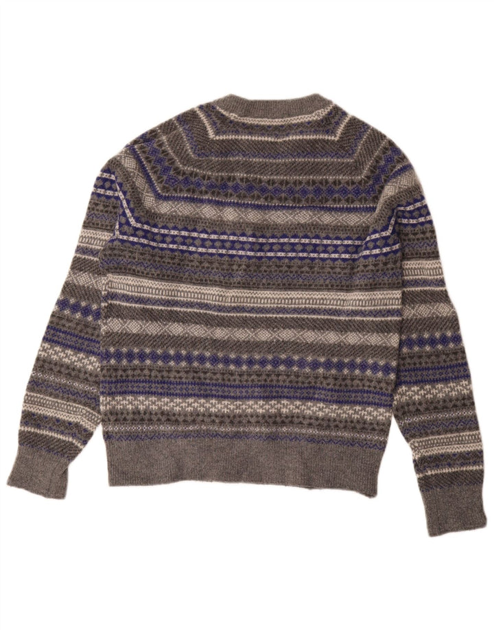 Gap Womens Crew Neck Jumper Sweater UK 14 Medium Grey Fair Isle Wool