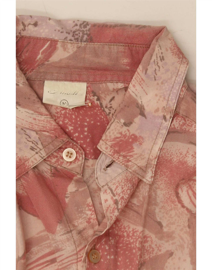 Vintage Mens Abstract Pattern Short Sleeve Shirt Medium Pink Viscose
