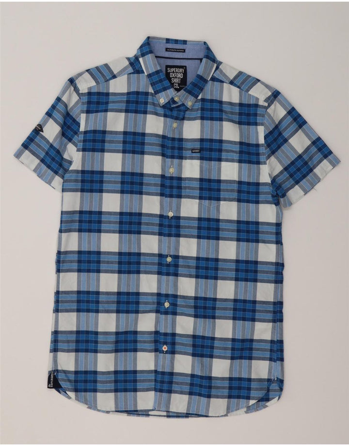 Superdry Mens Short Sleeve Shirt Medium Blue Check Cotton