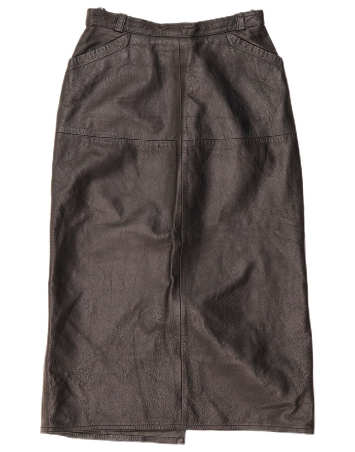 VINTAGE Womens Leather Skirt EU 36 Small W26 Black Leather