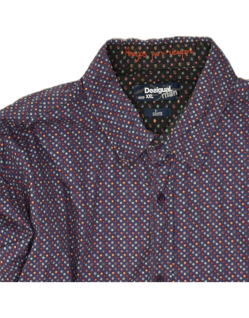 DESIGUAL Mens Slim Shirt 2XL Purple Spotted Cotton | Vintage Desigual | Thrift | Second-Hand Desigual | Used Clothing | Messina Hembry 