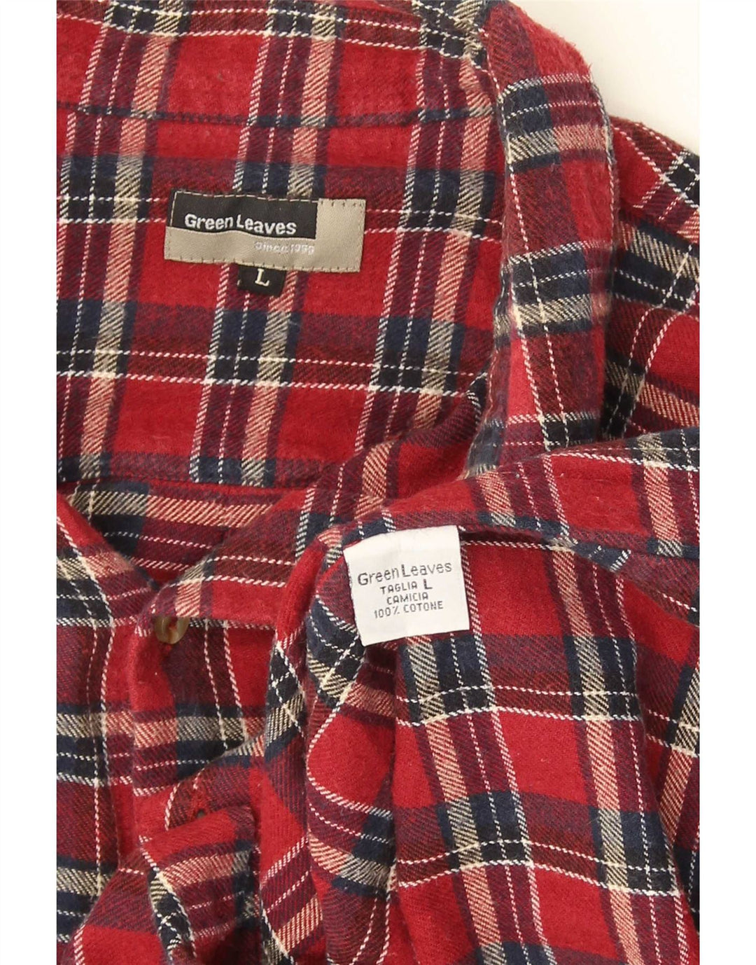 Green Leaves Womens Flannel Shirt Large Red Check Cotton