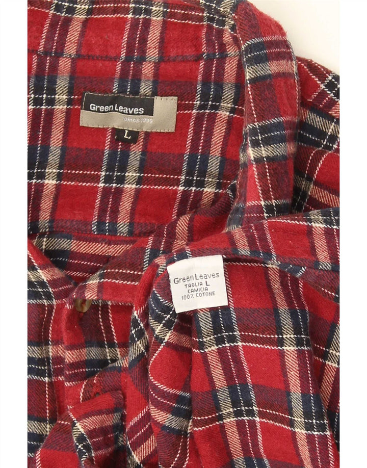Green Leaves Womens Flannel Shirt Large Red Check Cotton
