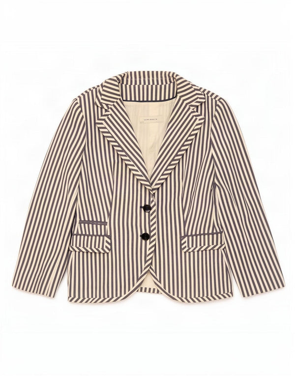 Zara Womens 2 Button Blazer Jacket UK 18 XL Navy Blue Striped