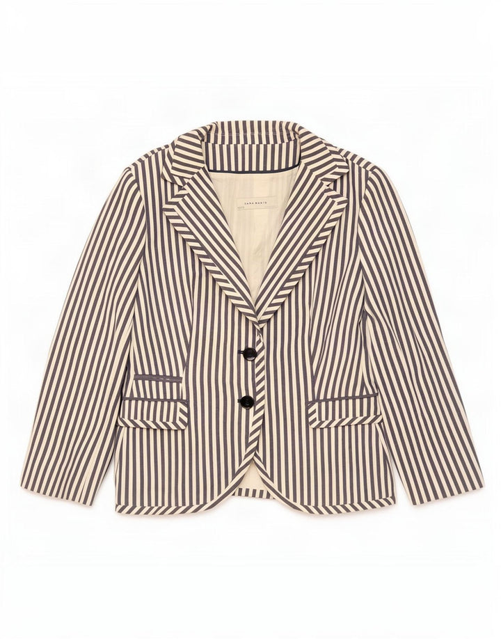 Zara Womens 2 Button Blazer Jacket UK 18 XL Navy Blue Striped