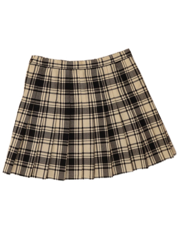 VINTAGE Womens Mini Skirt W30 Medium Off White Plaid Virgin Wool