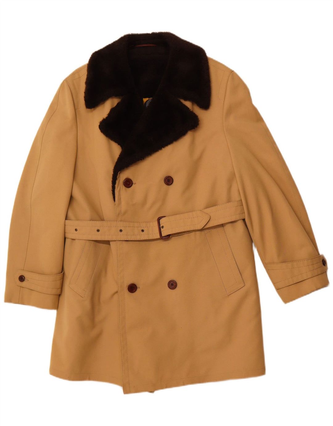 DIOLEN Mens Sherpa Double Breasted Coat UK 38 Medium Brown Synthetic