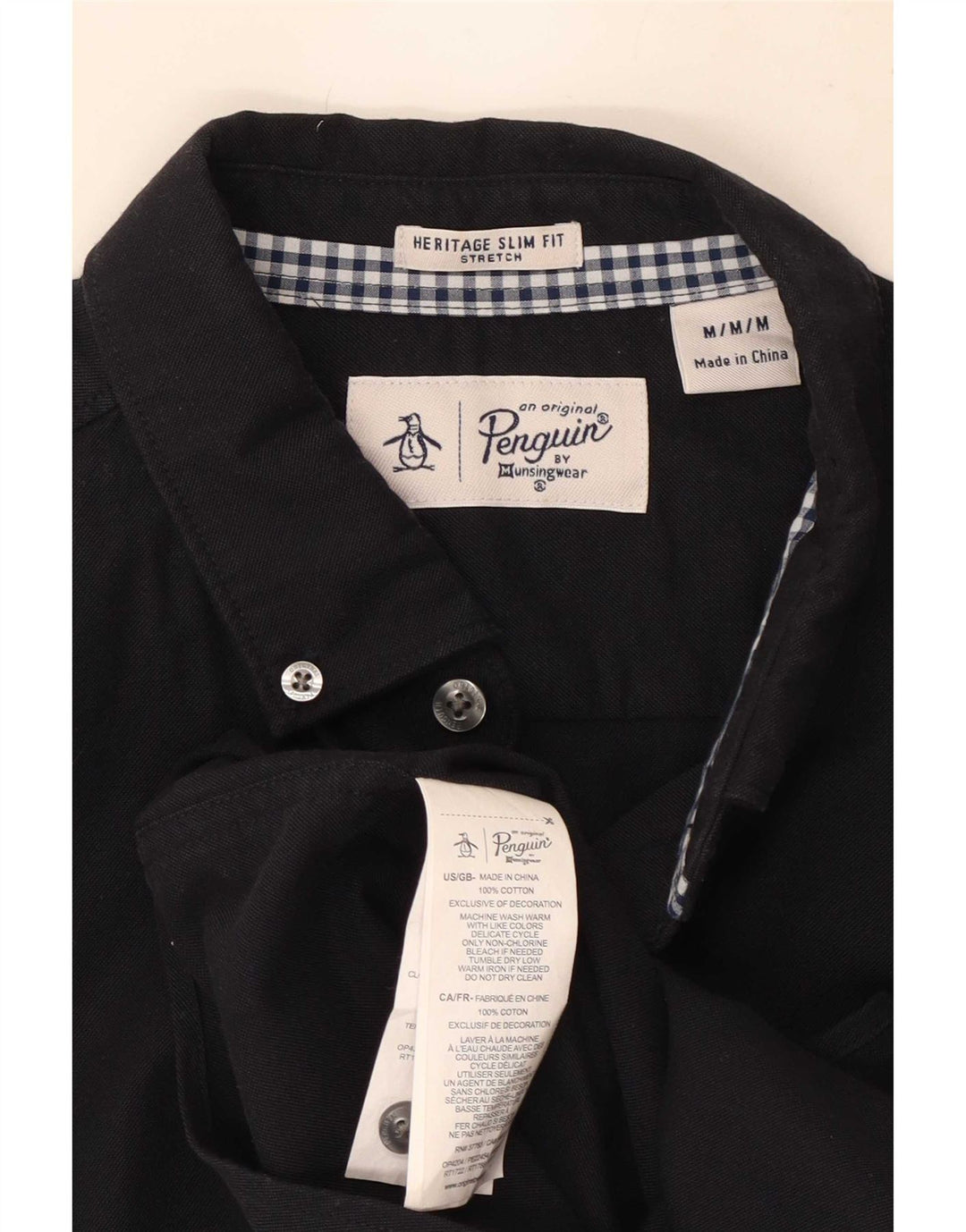Penguin Mens Heritage Slim Fit Shirt Medium Navy Blue Cotton