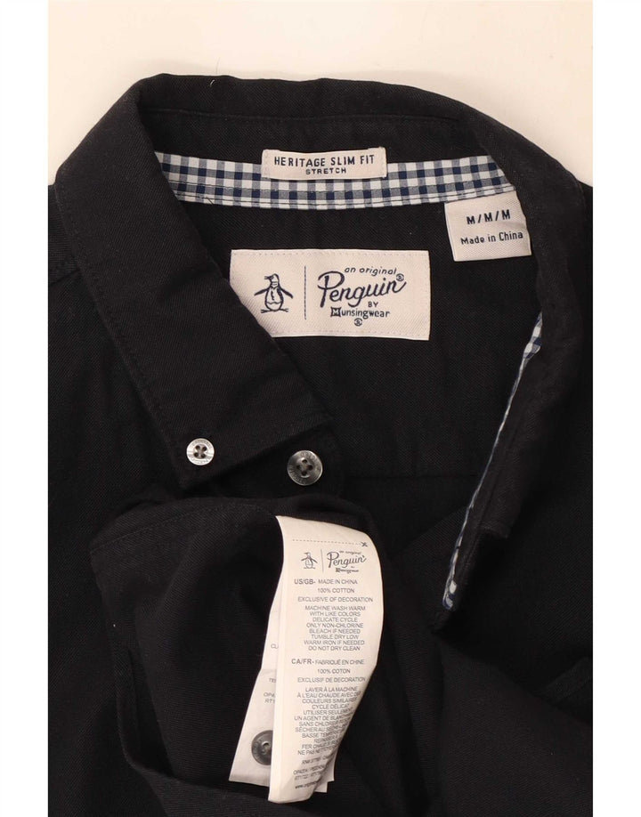 Penguin Mens Heritage Slim Fit Shirt Medium Navy Blue Cotton