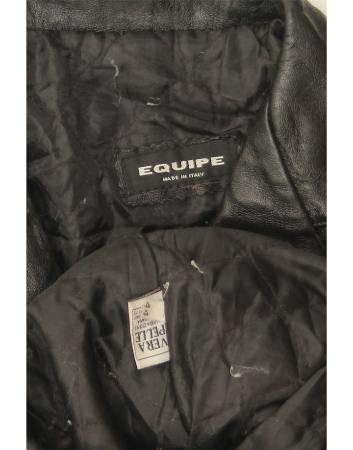 Equipe Womens 3 Button Leather Blazer Jacket IT 44 Medium Black Leather