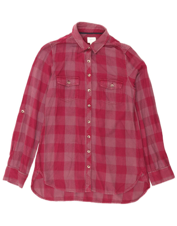 Fat Face Womens Flannel Shirt UK 8 Small Burgundy Gingham Cotton