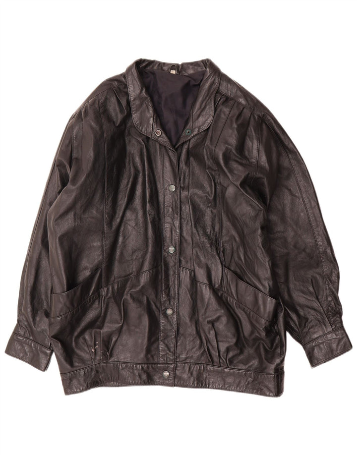 Vintage Womens Oversized Leather Jacket UK 16 Large Black