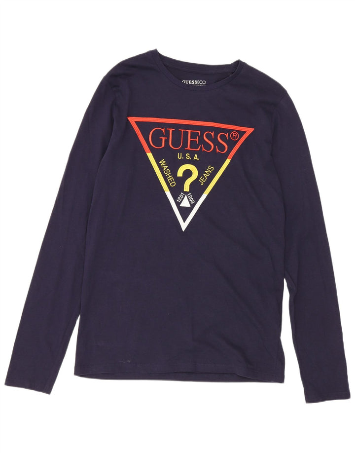 Guess Boys Graphic Top Long Sleeve 15-16 Years Navy Blue Cotton