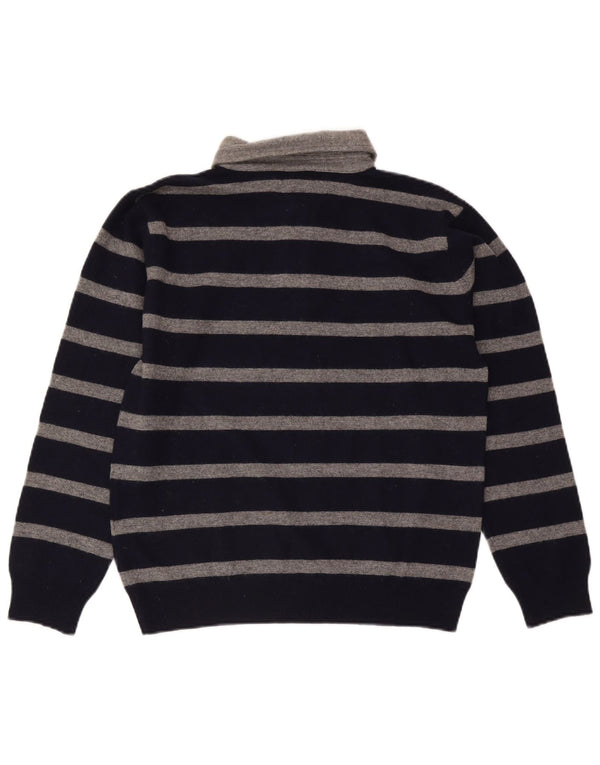 Gant Mens Polo Neck Jumper Sweater Large Navy Blue Striped Lambswool