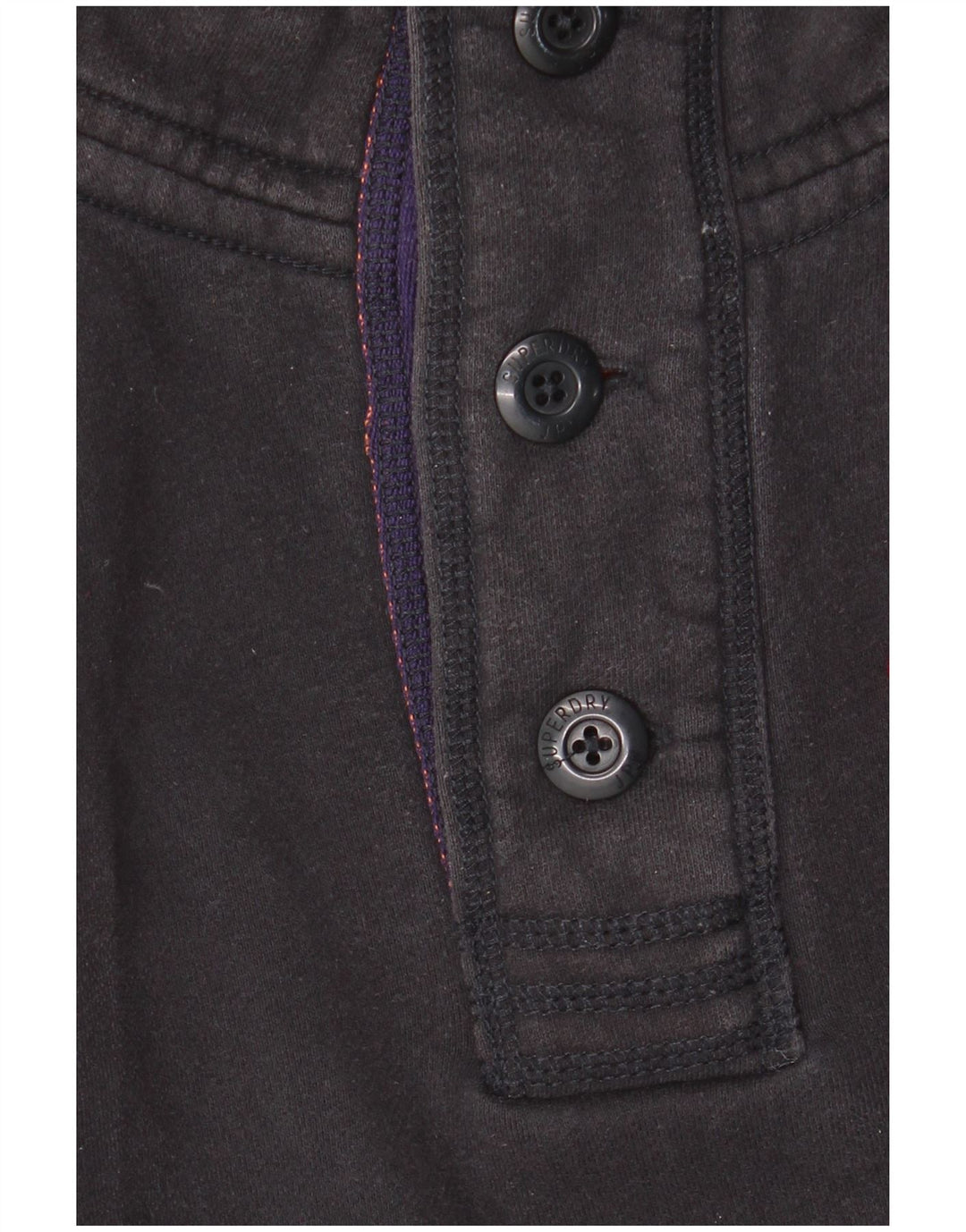Superdry Mens Graphic Button Neck Sweatshirt Jumper Large Black Cotton