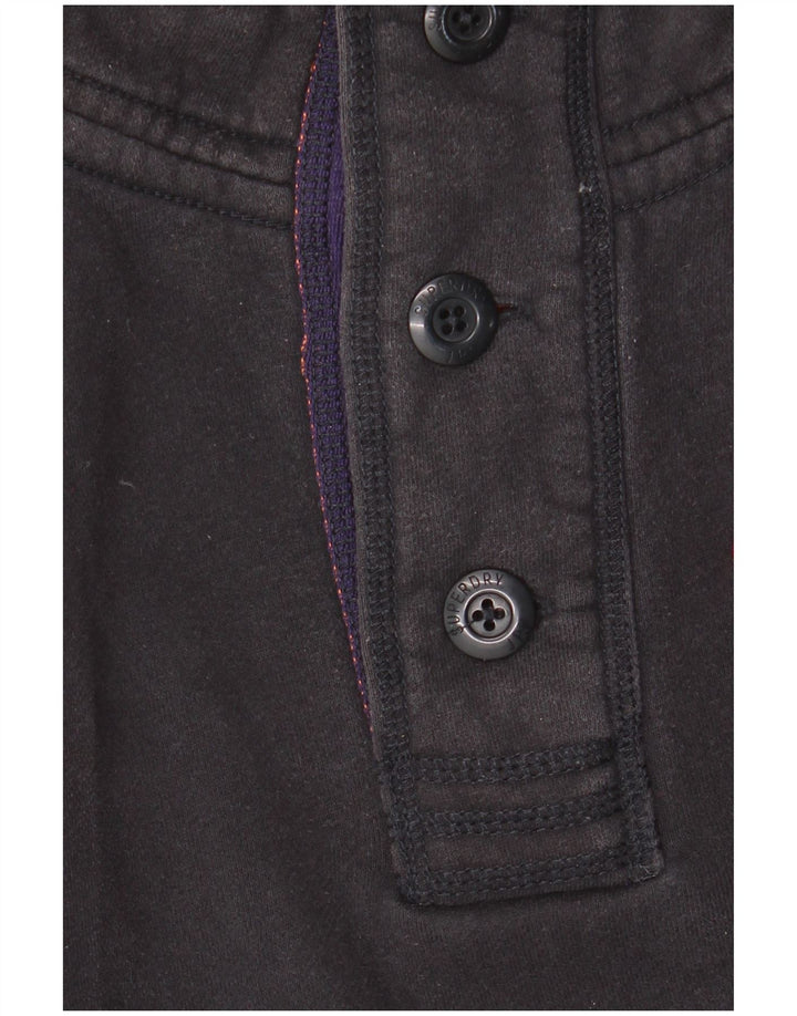 Superdry Mens Graphic Button Neck Sweatshirt Jumper Large Black Cotton