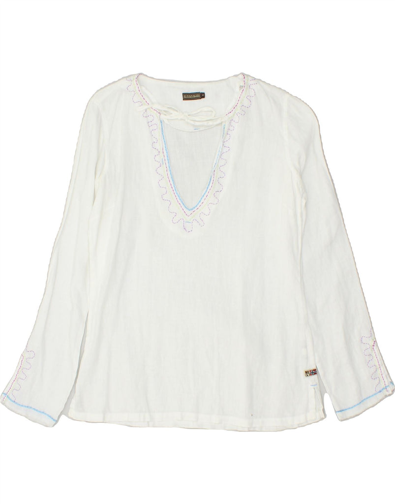 NAPAPIJRI Womens Oversized Blouse Top UK 10 Small White Linen Vintage Napapijri and Second-Hand Napapijri from Messina Hembry 