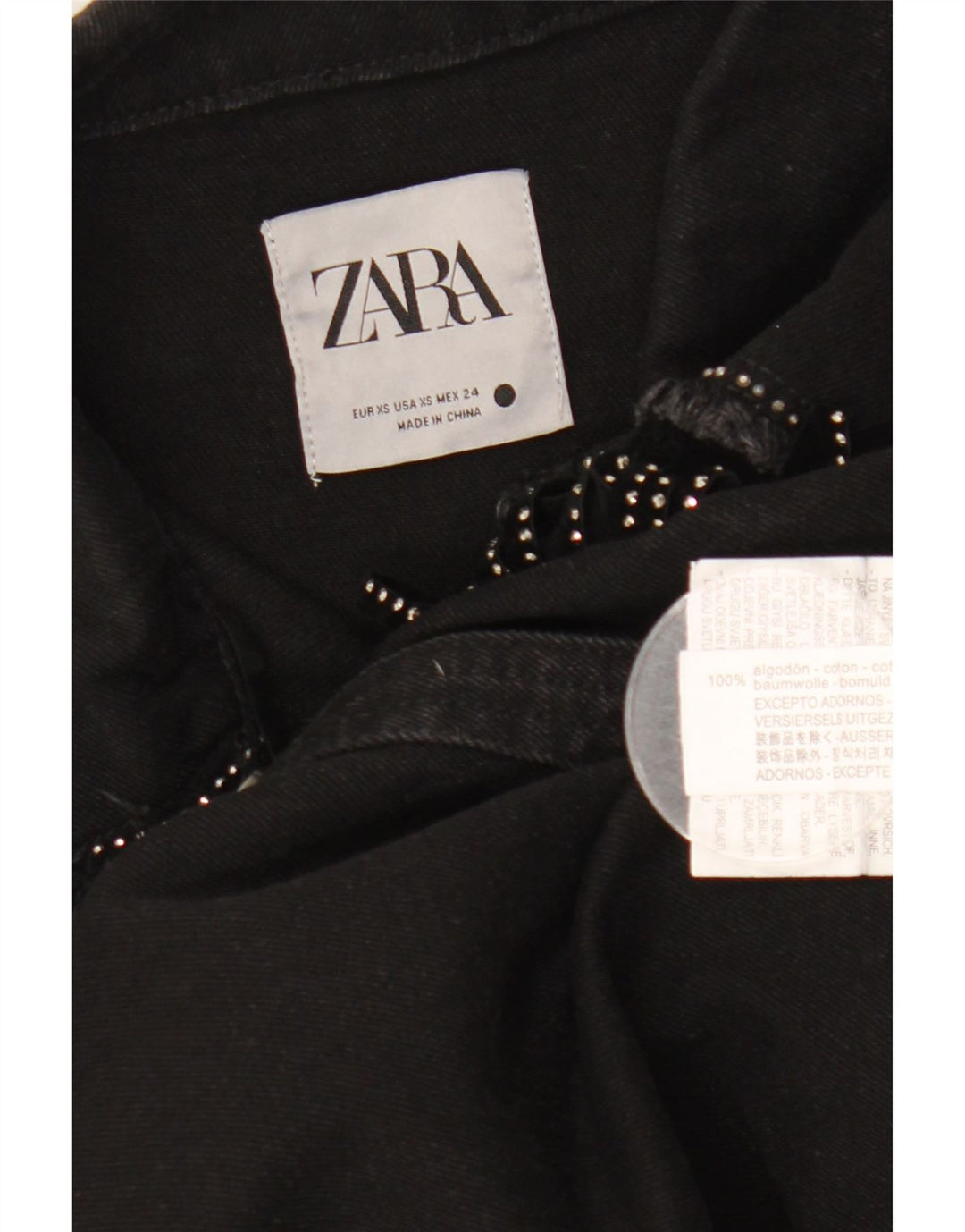 ZARA Womens Oversized Denim Jacket UK 6 XS Black Cotton